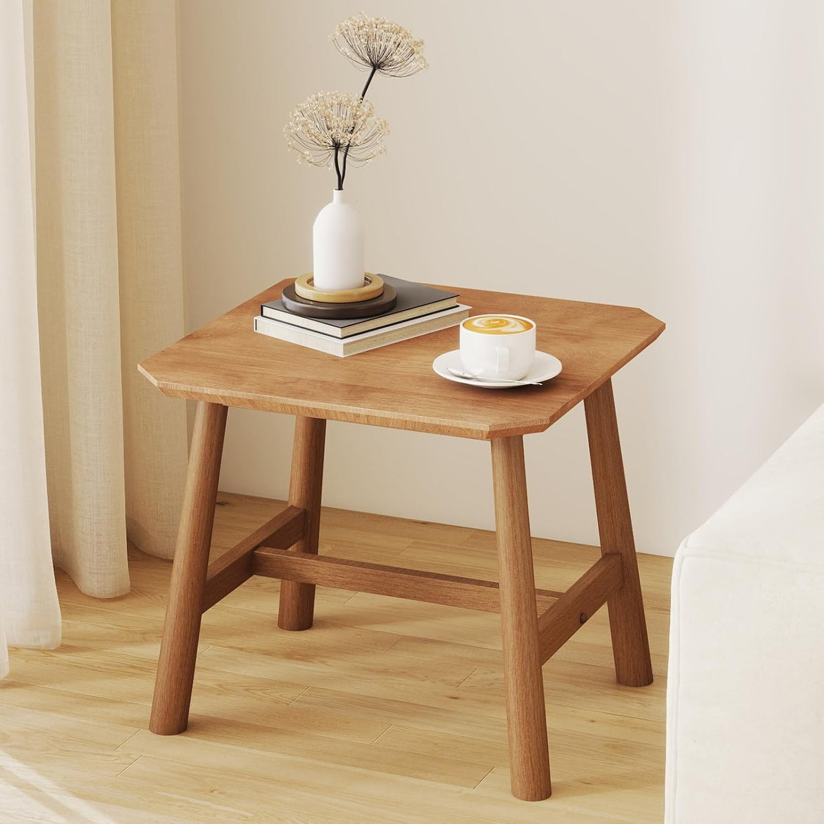 RIVOVA Modern Natural Wood Side End Table, Small Square Rustic Farmhouse Night Stand, Bedside Table Without Storage Drawer for Bedroom & Small Space Nightstand for Living Room Couch, Easy Assembly