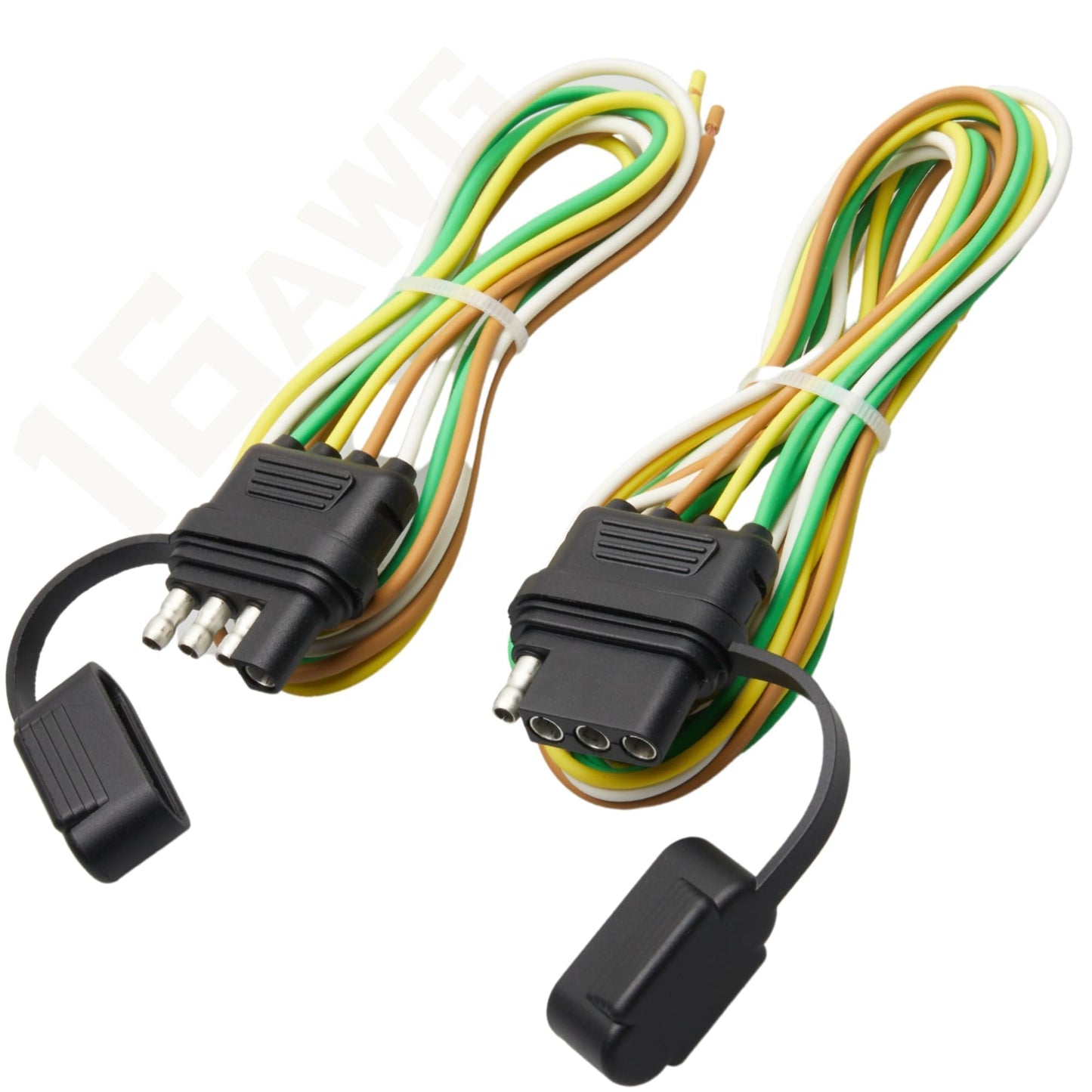 MECMO 4 Pin Trailer Wiring Harness w/Dust Cover, 16AWG 48-Inch Vehicle-Side and 25-Inch Trailer-Side 4-Way Flat Trailer End Conn