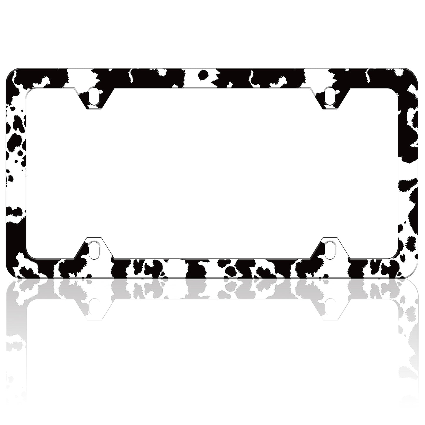 Black and White Cow Print License Plate Frame Funny Spots License Plate Frames Animal Pattern Auto Accessory Bracket Stainless S