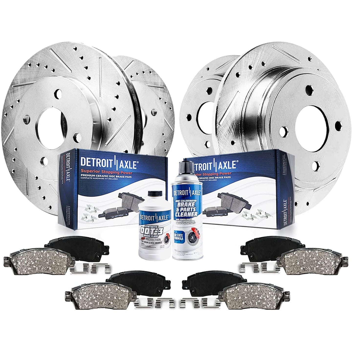Detroit Axle - Brake Kit for 1992-1993 Honda Civic, 1990-1993 Integra Drilled & Slotted Brake Rotors and Ceramic Brakes Pads Fro