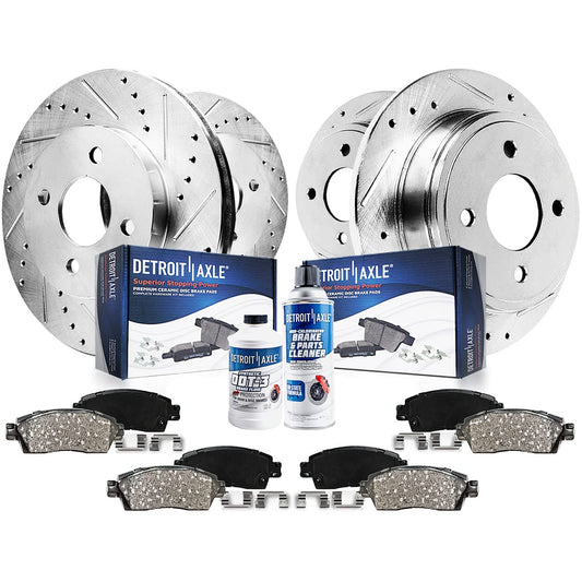 Detroit Axle - Brake Kit for 1992-1993 Honda Civic, 1990-1993 Integra Drilled & Slotted Brake Rotors and Ceramic Brakes Pads Fro
