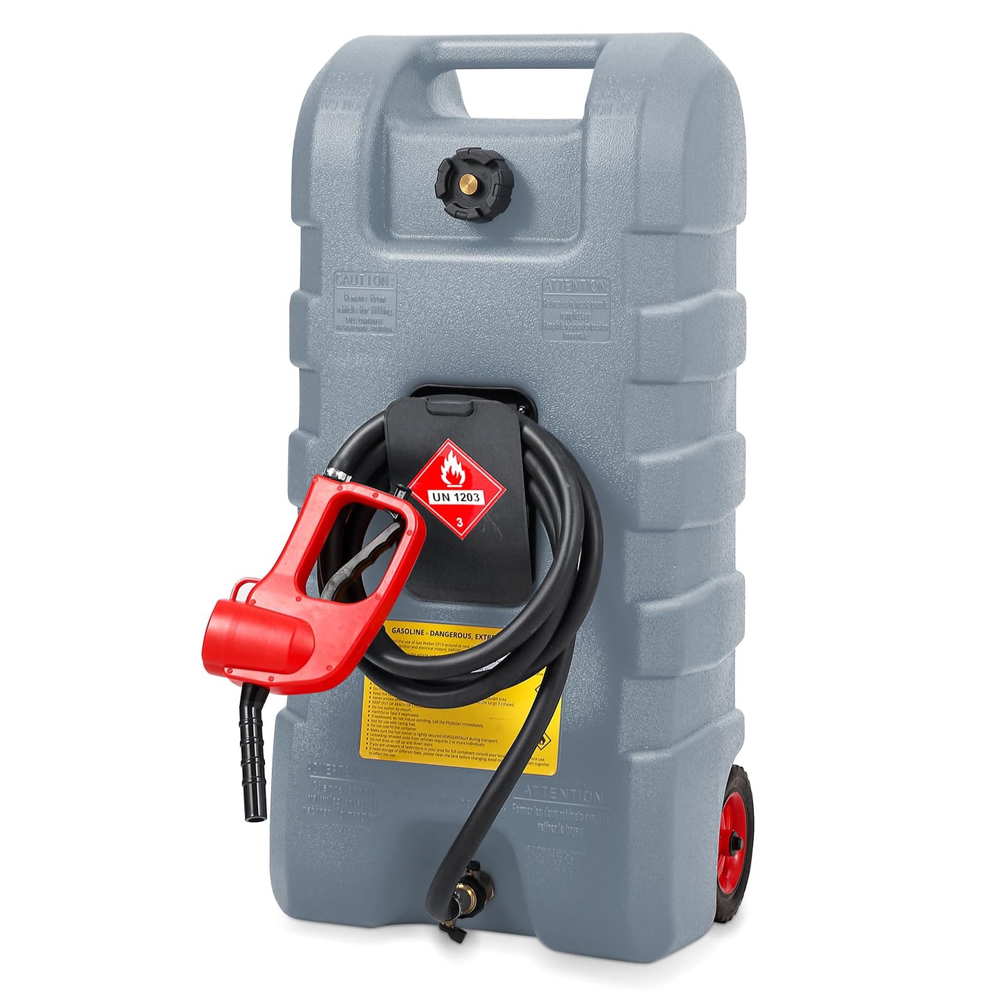 PAMBEE 15 Gallon Gas Can, Fuel Tank Container with LE Fluid Transfer Manual Siphon Pump & 10FT Hose, Portable Diesel Gas Storage