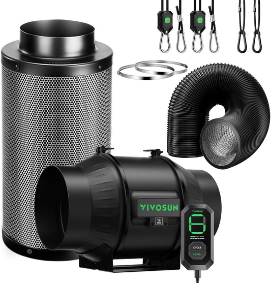 VIVOSUN Smart Air Filtration T6 Kit 6", AeroZesh T6 Inline Duct Fan with E12 Speed Controller, Carbon Filter & 8' Ducting, Cooling & Ventilation System for Grow Tents, Indoor Gardening, Hydroponics