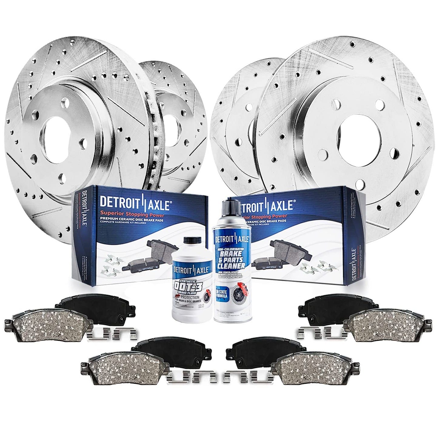 Detroit Axle - 10pc Brake Kit for 2007 2008 2009 2010 Hyundai Elantra, Front Rear Drilled & Slotted Disc Brake Rotors Ceramic Br