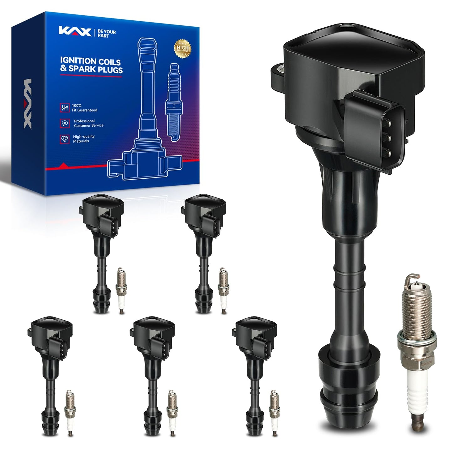 KAX 6-Pack Ignition Coils and Double Iridium Spark Plug Set for Nissan Frontier 2005-2016 4.0L, Xterra 2005-2015, Pathfinder 200