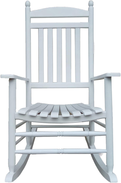 Rocking Rocker-A040WT White Wood Porch Rocker/Outdoor Rocking Chair -Easy to Assemble-Comfortable Size-Outdoor or Indoor Use
