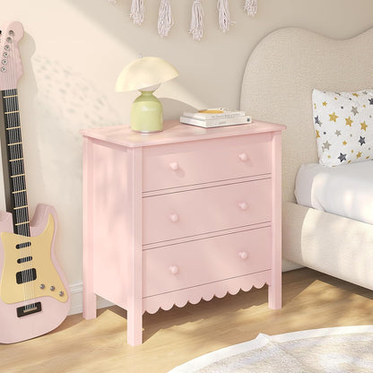 Vikiullf Large Nightstand with 3 Drawers, Pink, Engineered Wood, 27.56 x 13.78 x 26.97 inches (Pink)