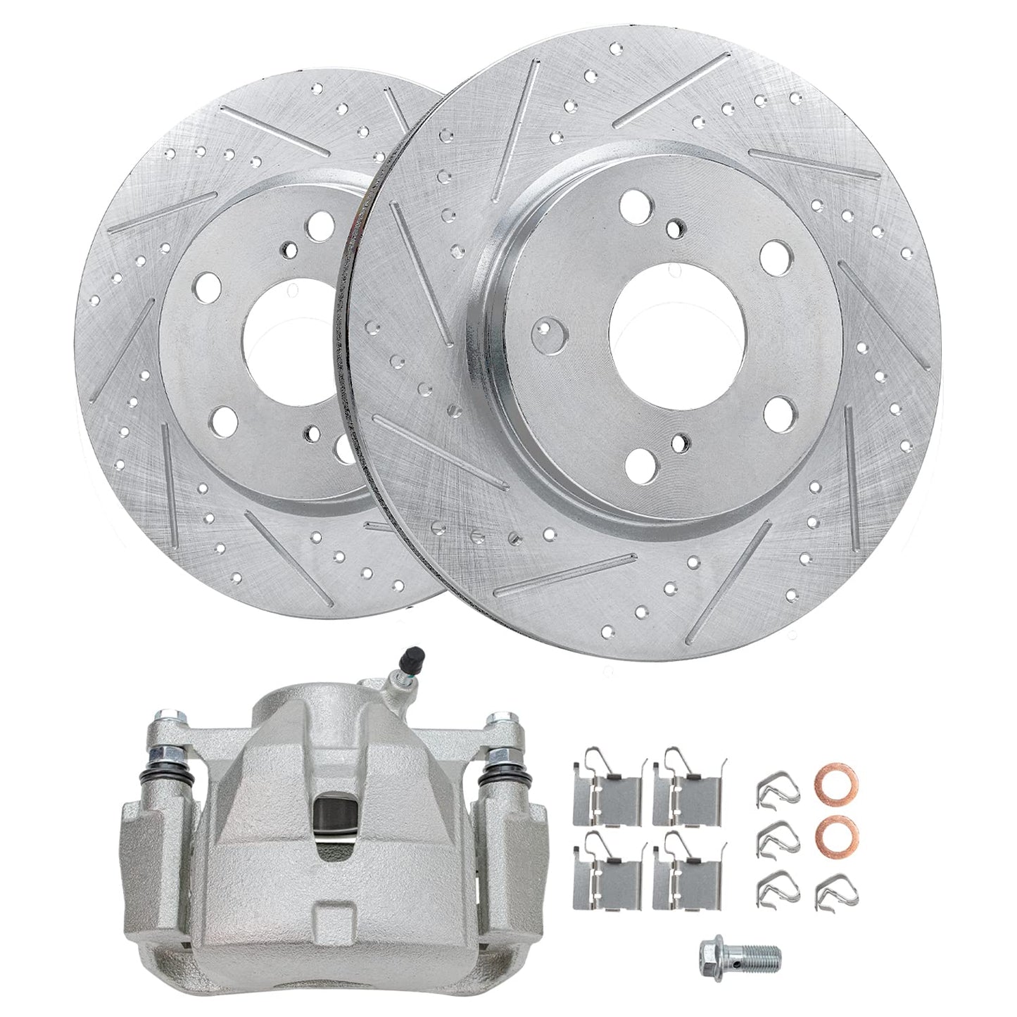 Detroit Axle - Front Drilled & Slotted Rotors Left Brake Caliper for Toyota RAV4 Prius V Lexus HS250H Scion xB Replacement