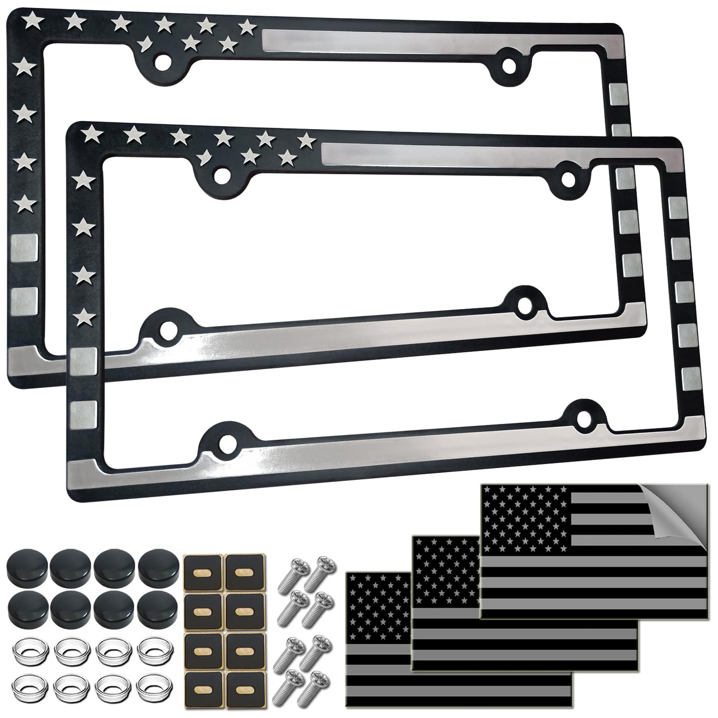 American Flag License Plate Frame Patriotic USA Flag Car Tag Cover, Rust Rattle Proof Plastic Holder with Mounting Hardware Kit,