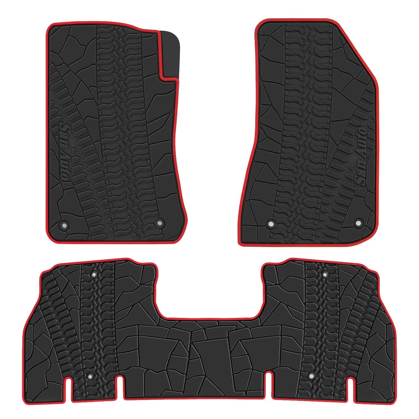 San Auto Car Floor Mat for Jeep Wrangler JL 4x4 Door Sahara Rubicon 2018-2025 2026 Custom Fit Black Red Rubber Auto Floor Liner