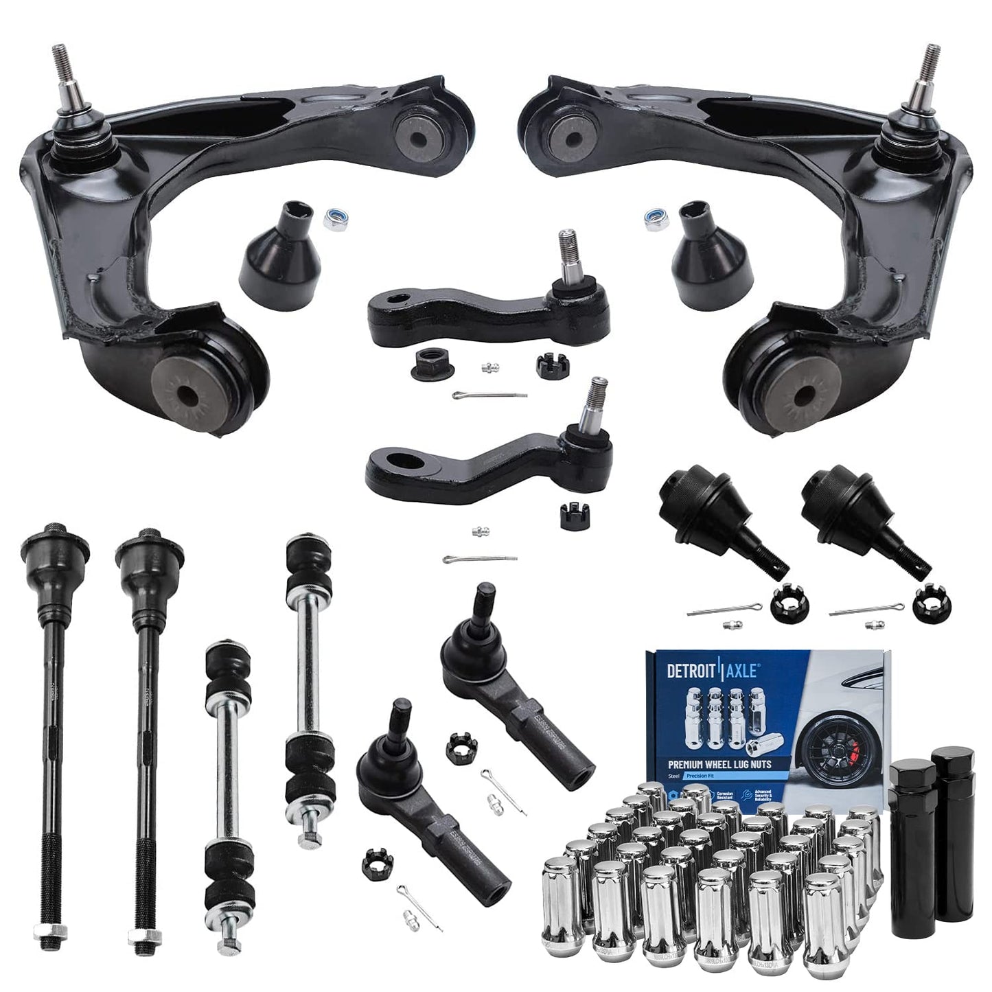 Detroit Axle - 4WD Front End Kit for Silverado Suburban Sierra 2500 3500 HD GMC Chevy, Upper Control Arms Tie Rods Sway Bars Low