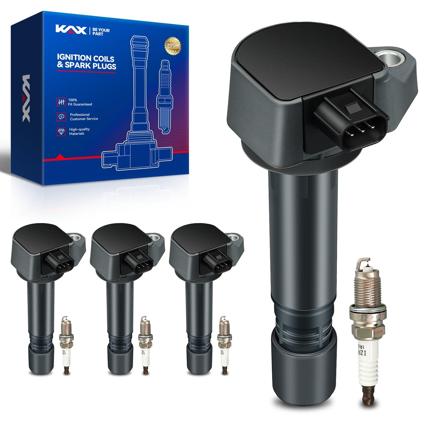 KAX 4-Pack Ignition Coils and Double Iridium Spark Plug Set Compatible with Honda Civic 2006, 2007, 2008, 2009, 2010, 2011 1.8L