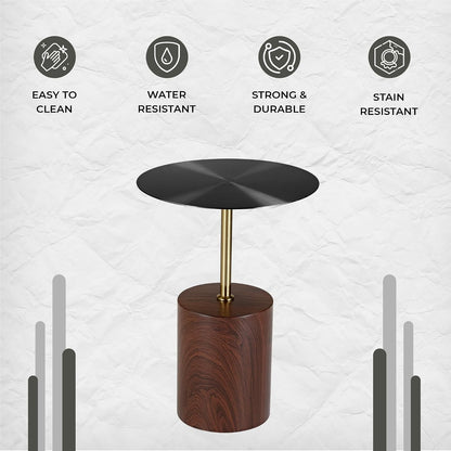 LeisureMod Round Side Table with Modern Stainless Steel Pedestal Base, Chic Accent End Table and Multi-Functional Indoor Nightstand for Living Room, Bedroom, Sofa or Small Spaces, Brown