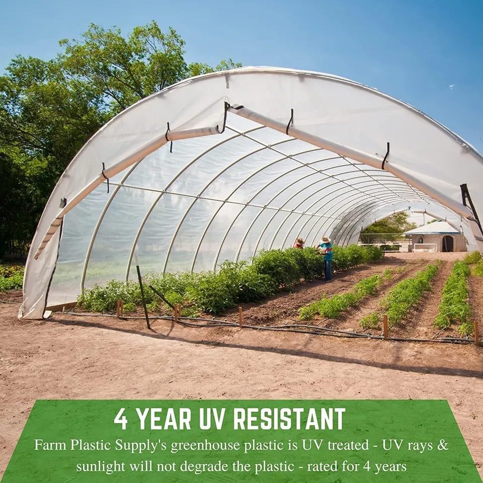 Farm Plastic Supply 4 Year Clear 6 mil Greenhouse Plastic Sheeting - Clear Sheeting, Polyethylene Film, Transparent Plastic Film for Greenhouse (16' x 30')