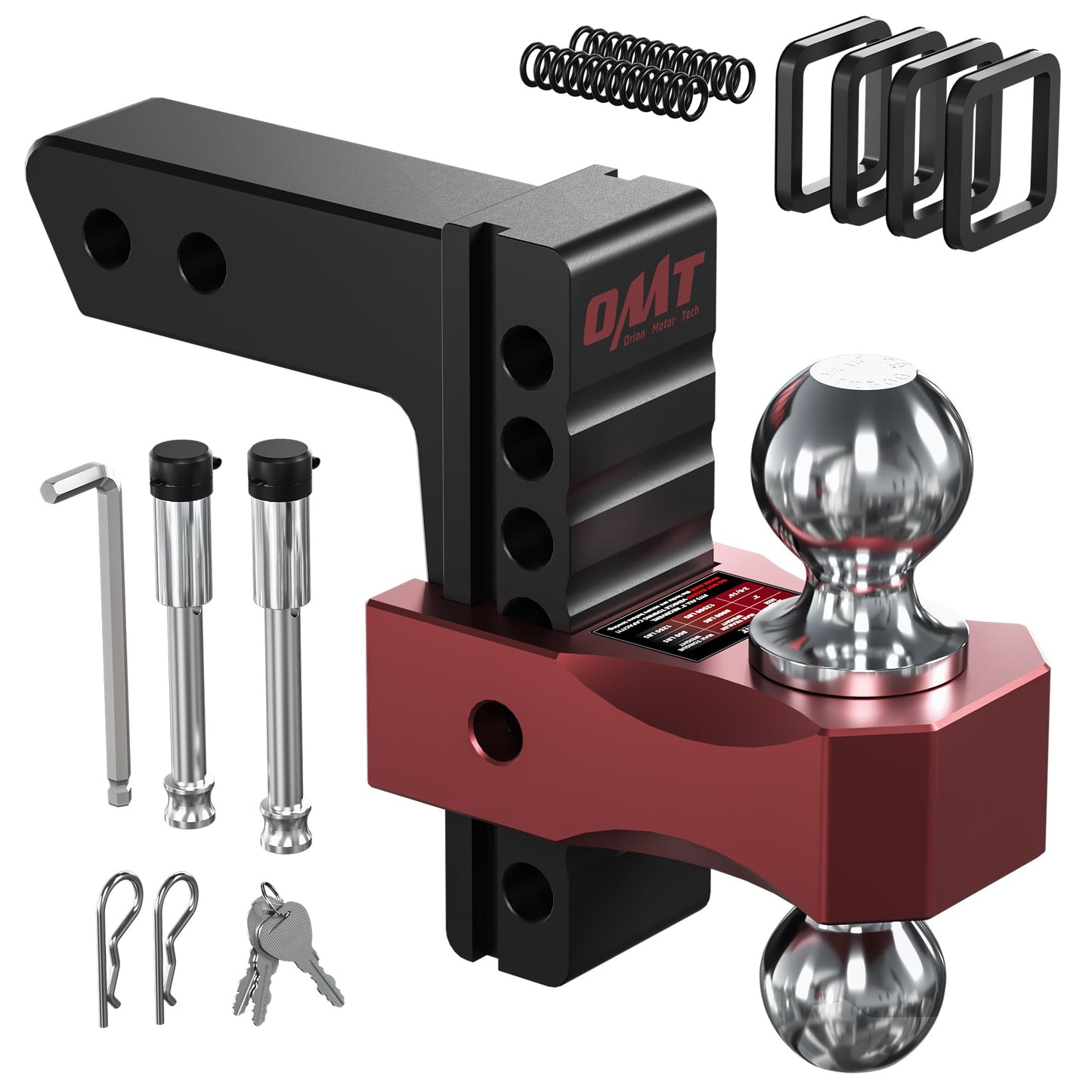 Orion Motor Tech Adjustable Trailer Hitch for 2 in. Receiver, Dual-Ball Mount Tow Hitch with 6 Drop/Rise 2 & 2-5/16 Balls, Drop