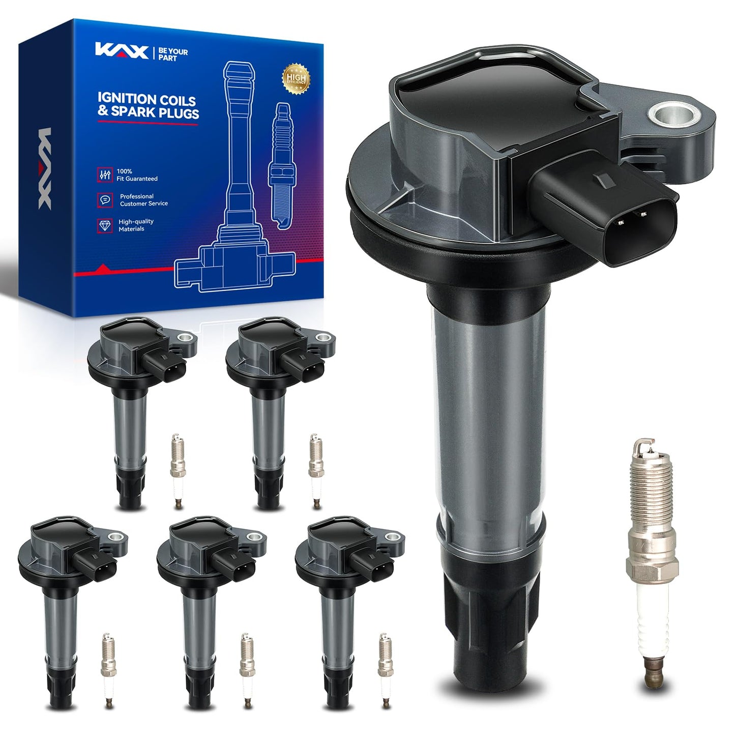 KAX 6-Pack Ignition Coils and Double Iridium Spark Plug Set for Ford Edge 2007-2010, Mazda CX-9 2008-2014, Taurus 2010-2012 3.5L