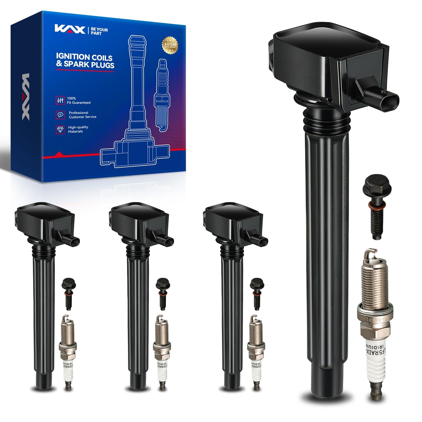 KAX 4-Pack Ignition Coils and Double Iridium Spark Plug Set for Jeep Cherokee 2014-2022 2.4L, Compass 2018-2022, Renegade 2015-2