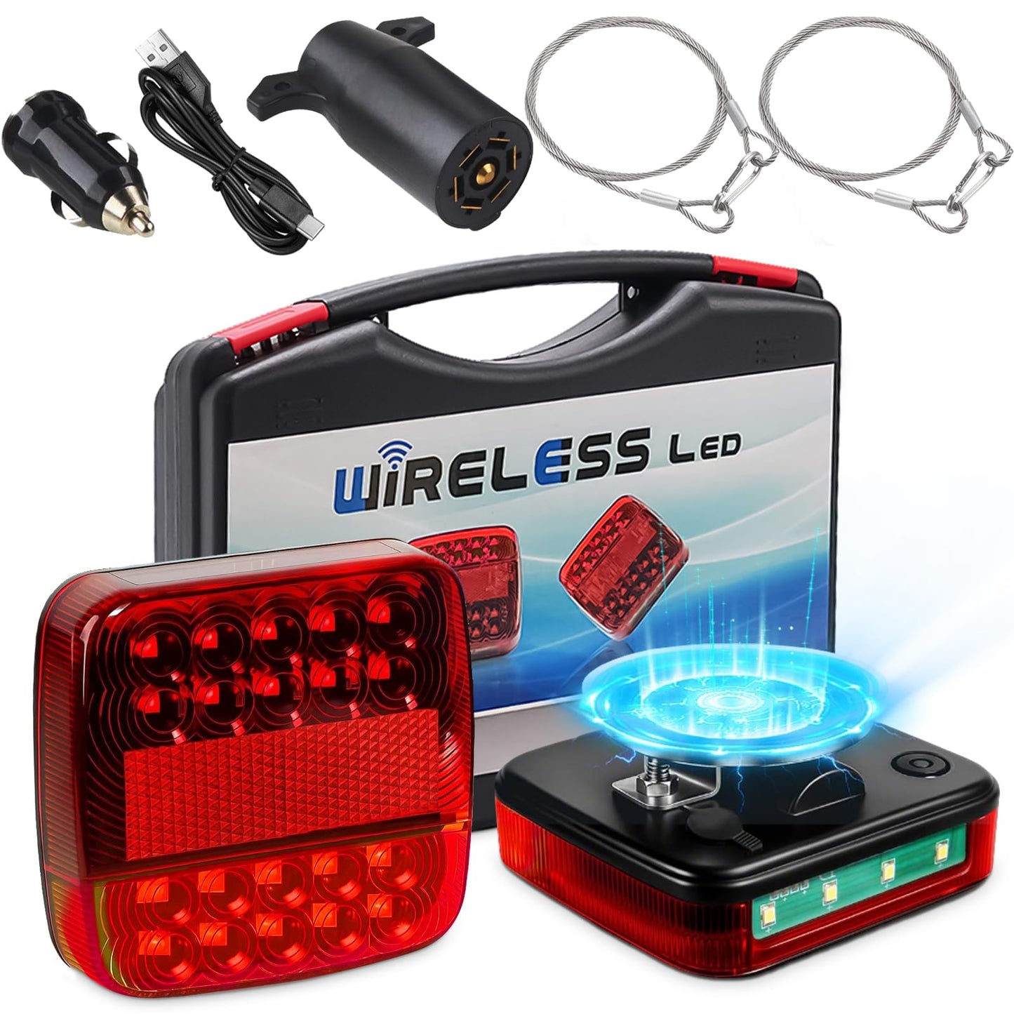 Wireless Trailer Lights Magnetic, Upgrade Rechargeable Wireless Trailer Tow Lights LED Kit, IP65 Waterproof, 10-Hour Battery Lif