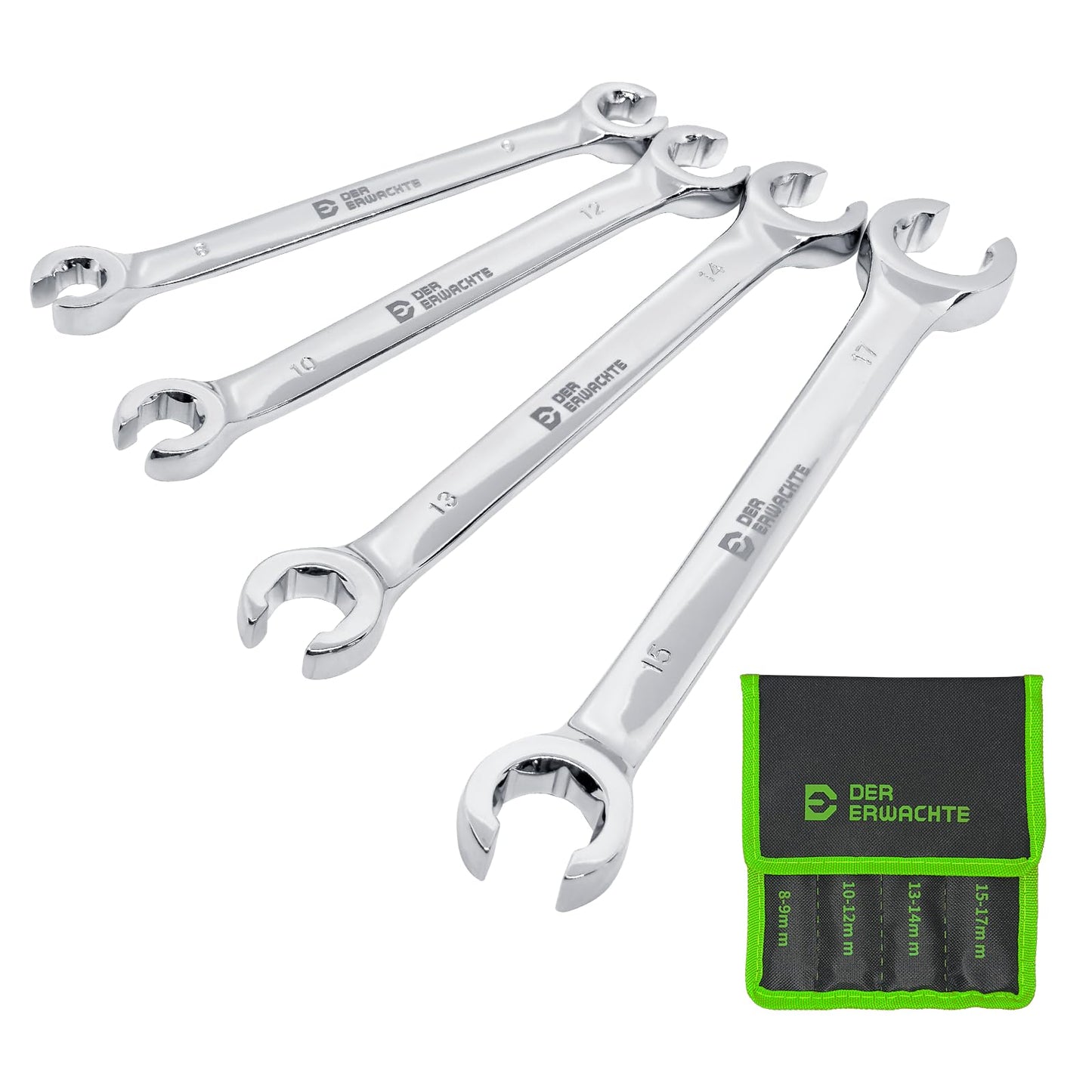 Der Erwachte 4-Piece Flare Nut Wrench Set, Offset End Spanner Metric 8 9 10 12 13 14 15 17mm, CR-V Steel Storage Pouch Repair an