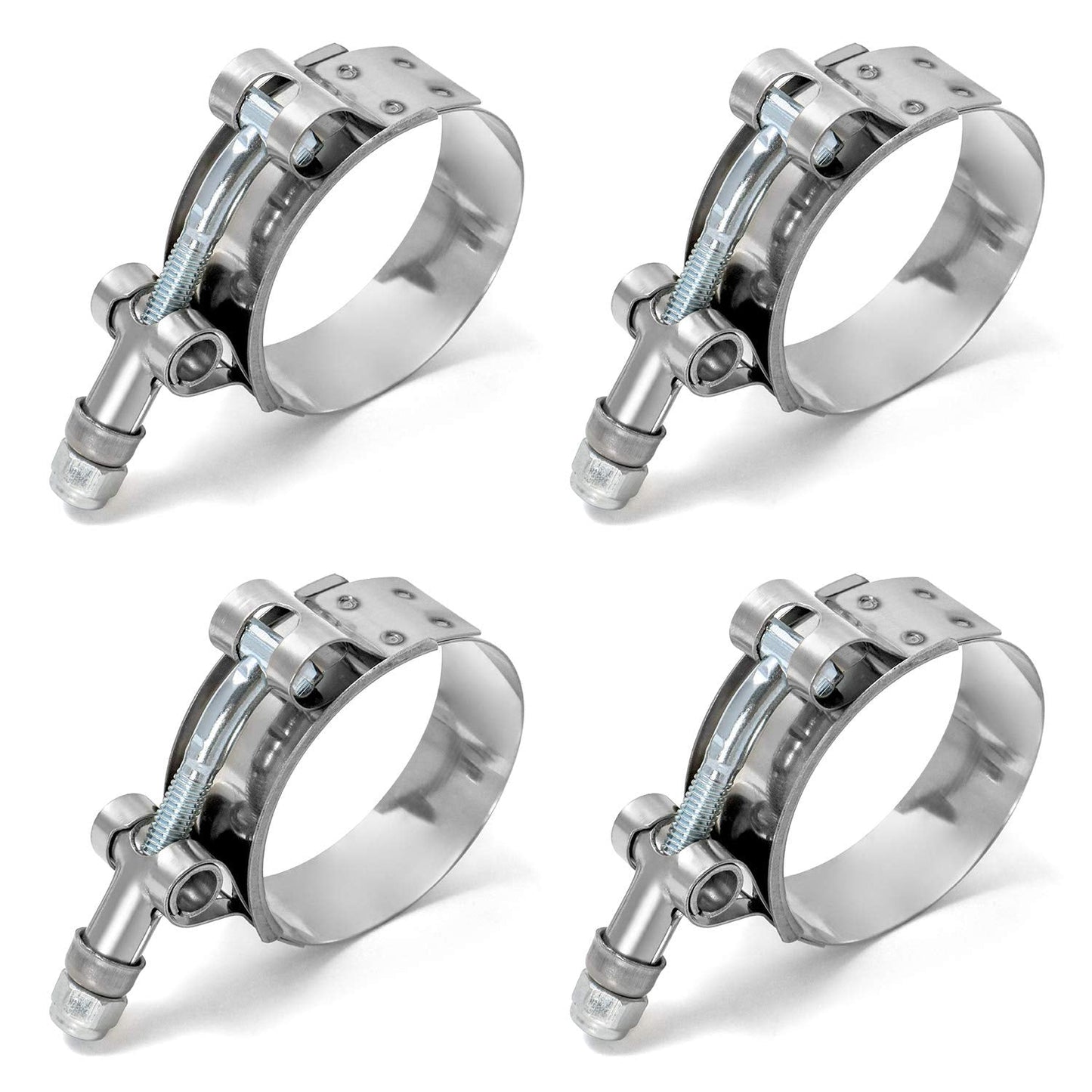 QWORK 2 T-Bolt Hose Clamp Stainless Steel, Working Range 58mm - 65mm for 2 Hose ID, Turbo Intake Intercooler Hose Clamp, 4 Pack