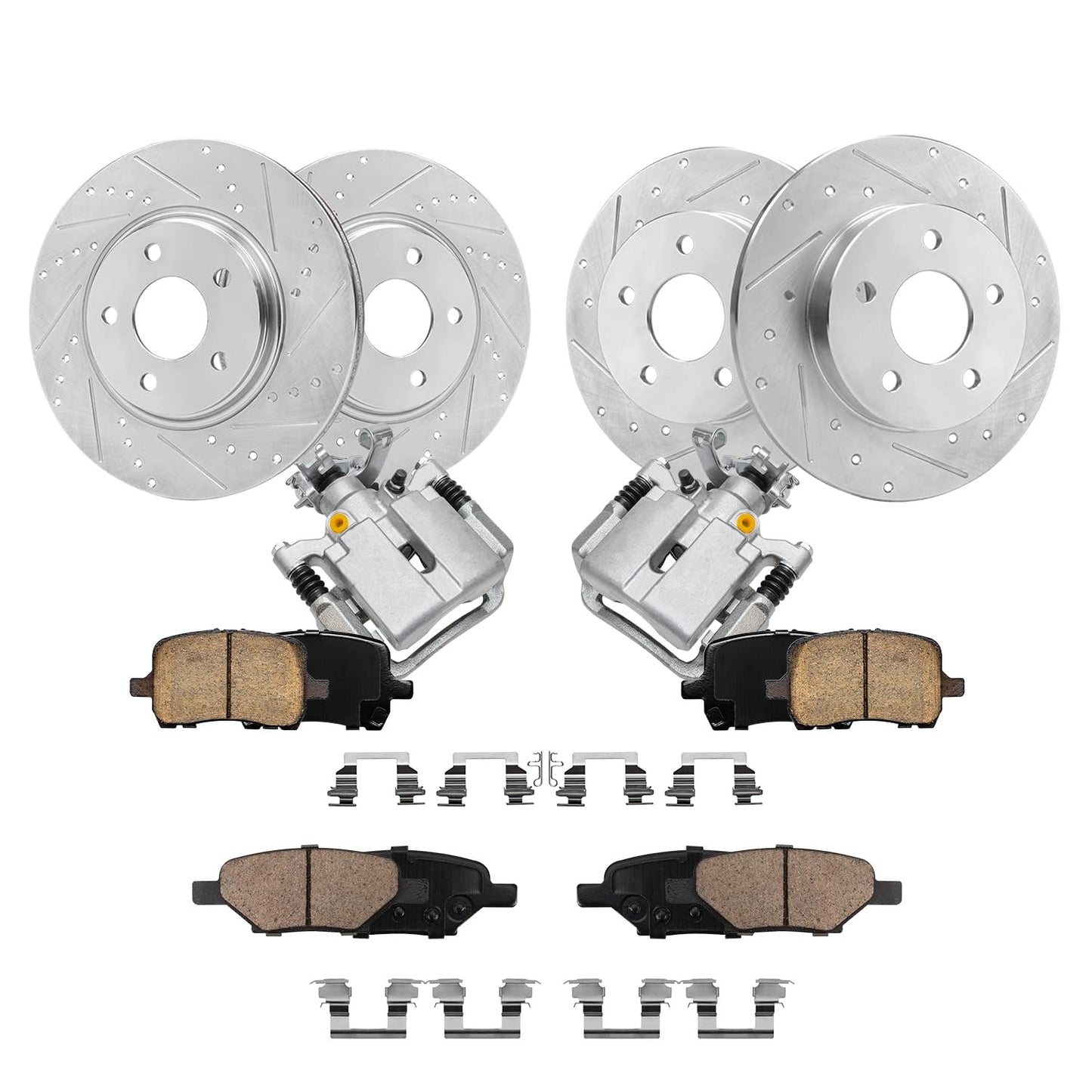 Detroit Axle - Brake Kit for Chevrolet Malibu Pontiac G6 Saturn Aura, Drilled & Slotted Brake Rotors Brakes Pads Rear Brake Cali