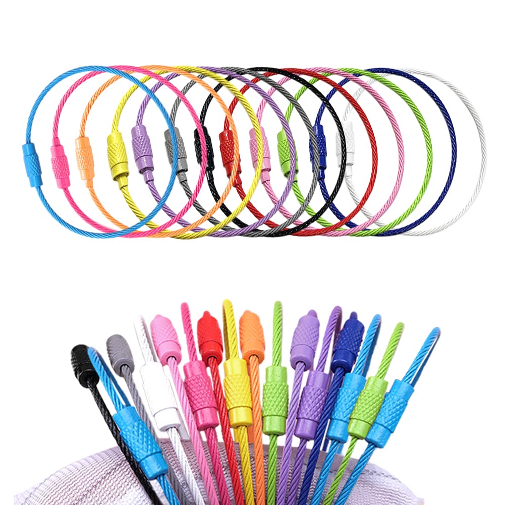 CooBigo 12 Pack Metal Luggage Tag Loops Holder Women 6 Wire Keychain Cable Key Chain Rings for Crafts Keyrings Bag Tassels Jewel