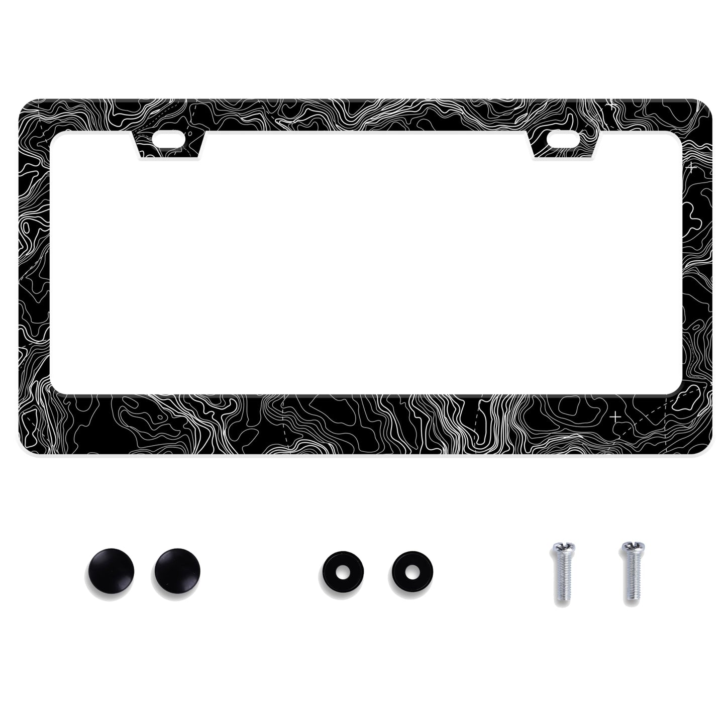 Topographic Map License Plate Frame Topography Stainless Steel License Plate Frame Auto Parts Decoration with Screws License Pla