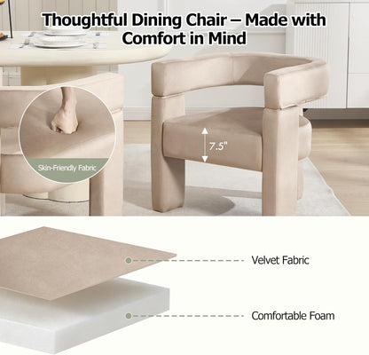 Modern Accent Barrel Chairs Set of 4, Velvet Upholstered Armchairs with 3 Legs, Comfy Leisure Reading Chair for Dining/Living Room/Bedroom/Office/Apartment, Khaki