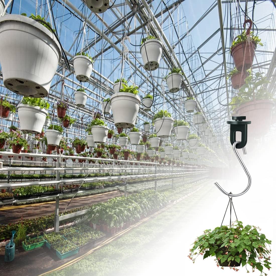 ELANE 30 Pcs Greenhouse Hooks and Twist Clips, Plastic Fixing Clips for Outdoor Garden Hanging Plants. (Green)