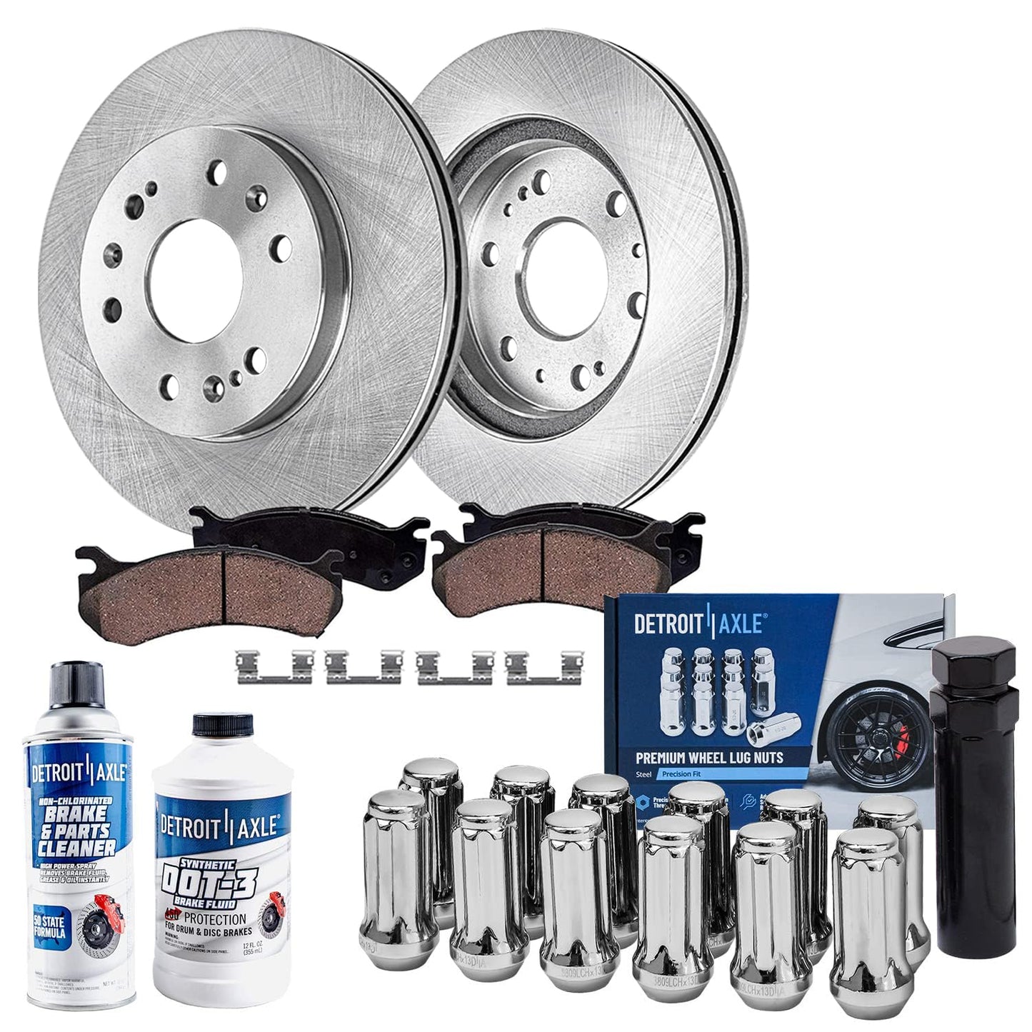Detroit Axle - Front Brake Kit for Chevrolet GMC Silverado Sierra 1500 Tahoe Escalade Disc Brake Rotors Ceramic Brake Pads + 12p