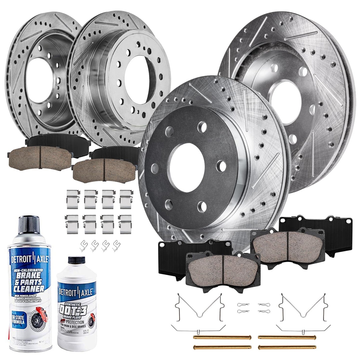 Detroit Axle - Brake Kit for 2001-2007 Toyota Sequoia Drilled & Slotted Brakes Rotors Ceramic Brake Pads 2002 2003 2004 2005 200