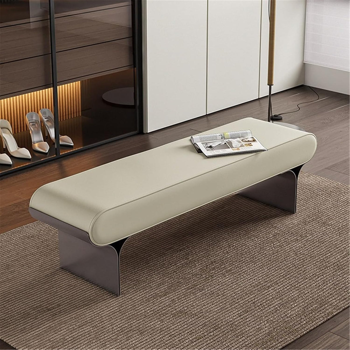 Modern Wooden Bench at The Foot of The Bed Long Beside The Suitable for Bedroom and Walk-in Closet Entryway(Small)