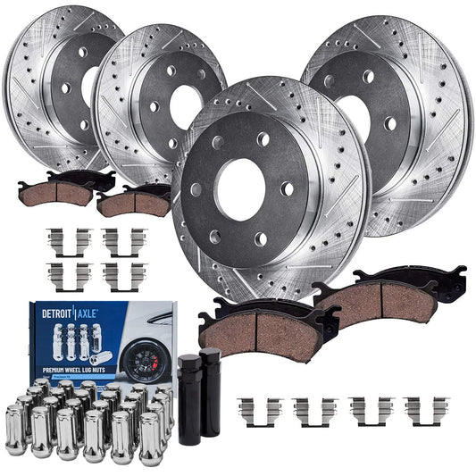 Detroit Axle - 4WD Brake Kit for Chevy GMC Silverado Sierra 1500 Tahoe, 12 inch Front & 12.79 inch Rear Drilled Slotted Brak