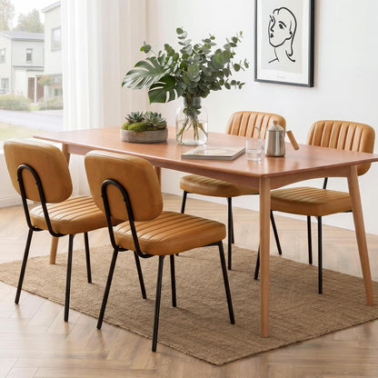 OLIXIS Dining Chairs Set of 4, Modern Upholstered Mid Century Kitchen Chairs with Faux Leather Cushion Seat, Backrest & Metal Legs for Living Room, Bedroom, Home Office, Brown