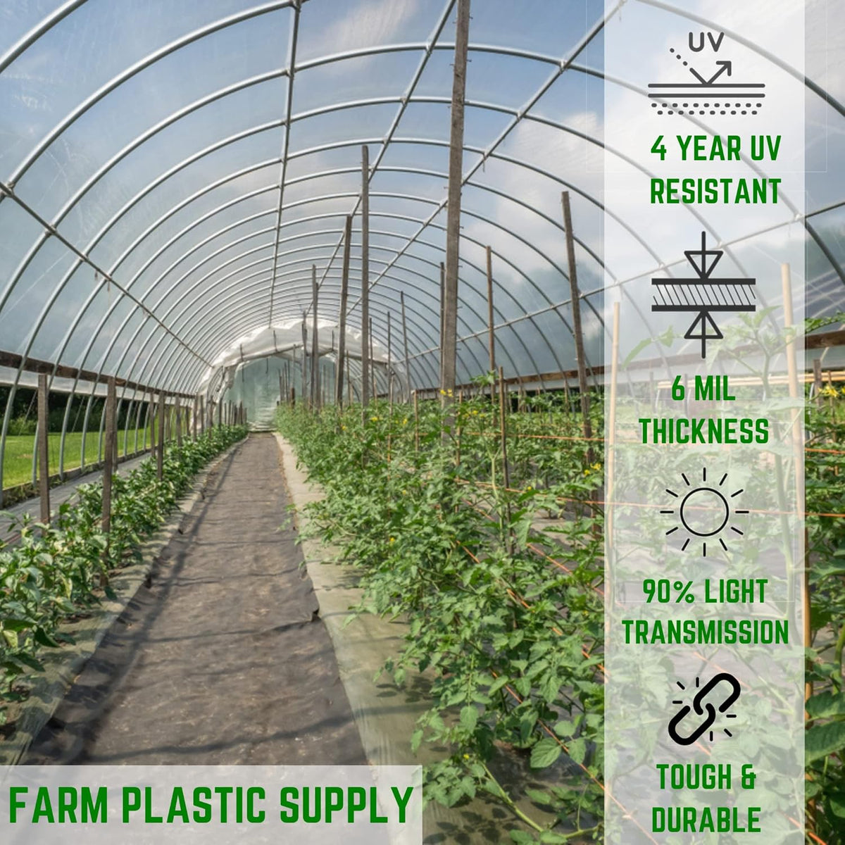 Farm Plastic Supply - Clear Greenhouse Plastic Sheeting - 6 mil - (54' x 75') - 4 Year UV Resistant Polyethylene Greenhouse Film, Hoop House Green House Cover for Gardening, Farming, Agriculture
