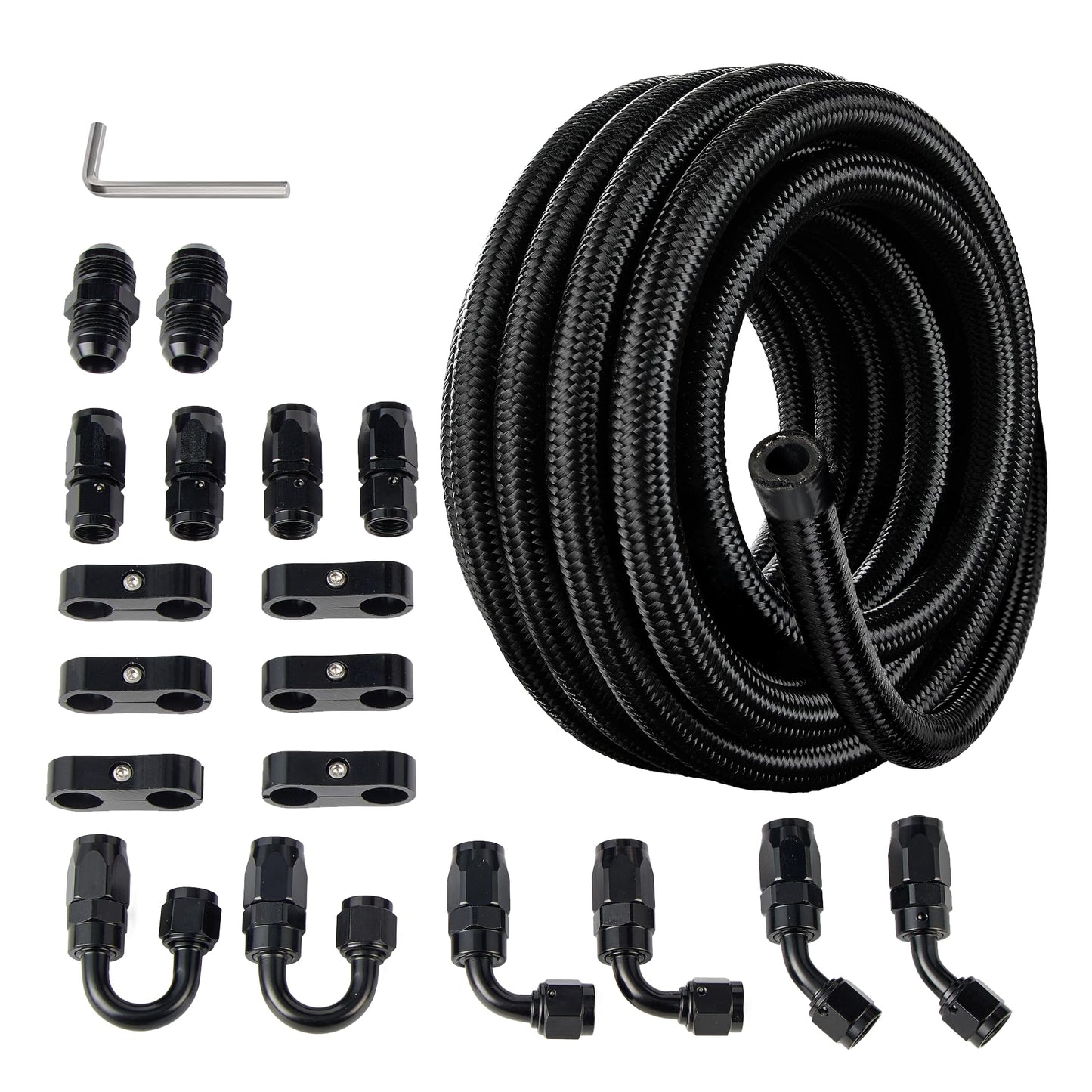 EVIL ENERGY 8AN Fuel Line Kit, 8AN Nylon Braided Fuel Line Hose Fitting Kit CPE 10FT Black