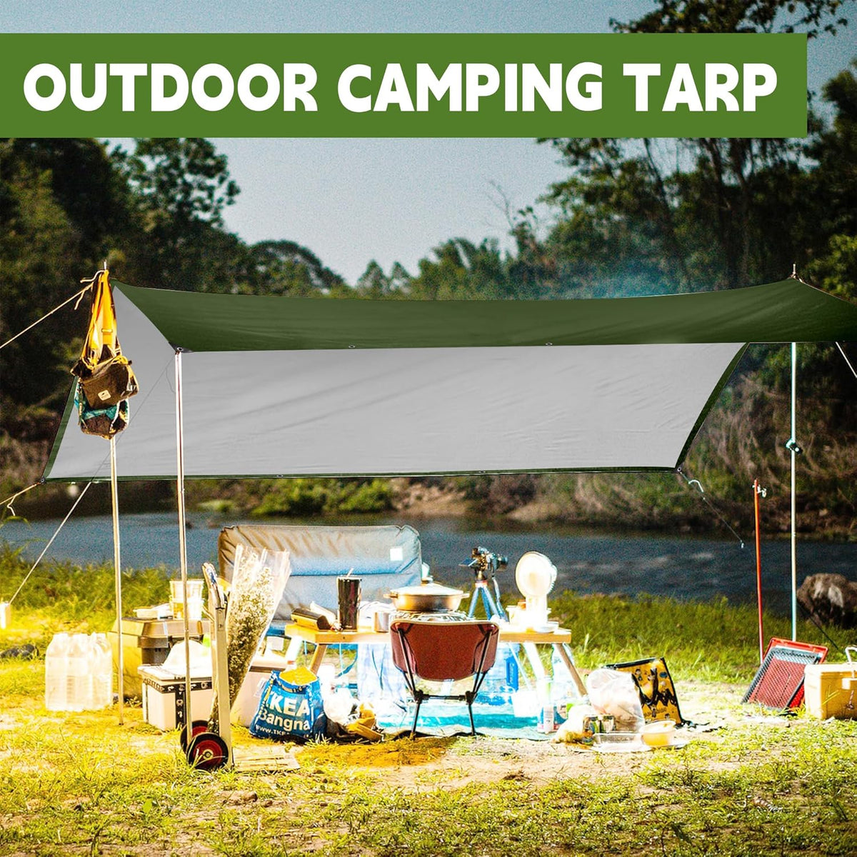 Green/Silver Heavy Duty Waterproof Tarp 10x10FT, 12mil Thick，Multifunctional tarp Whit Tear&Fade Resistant,UV Resistant,with Grommets and Reinforced Edges.
